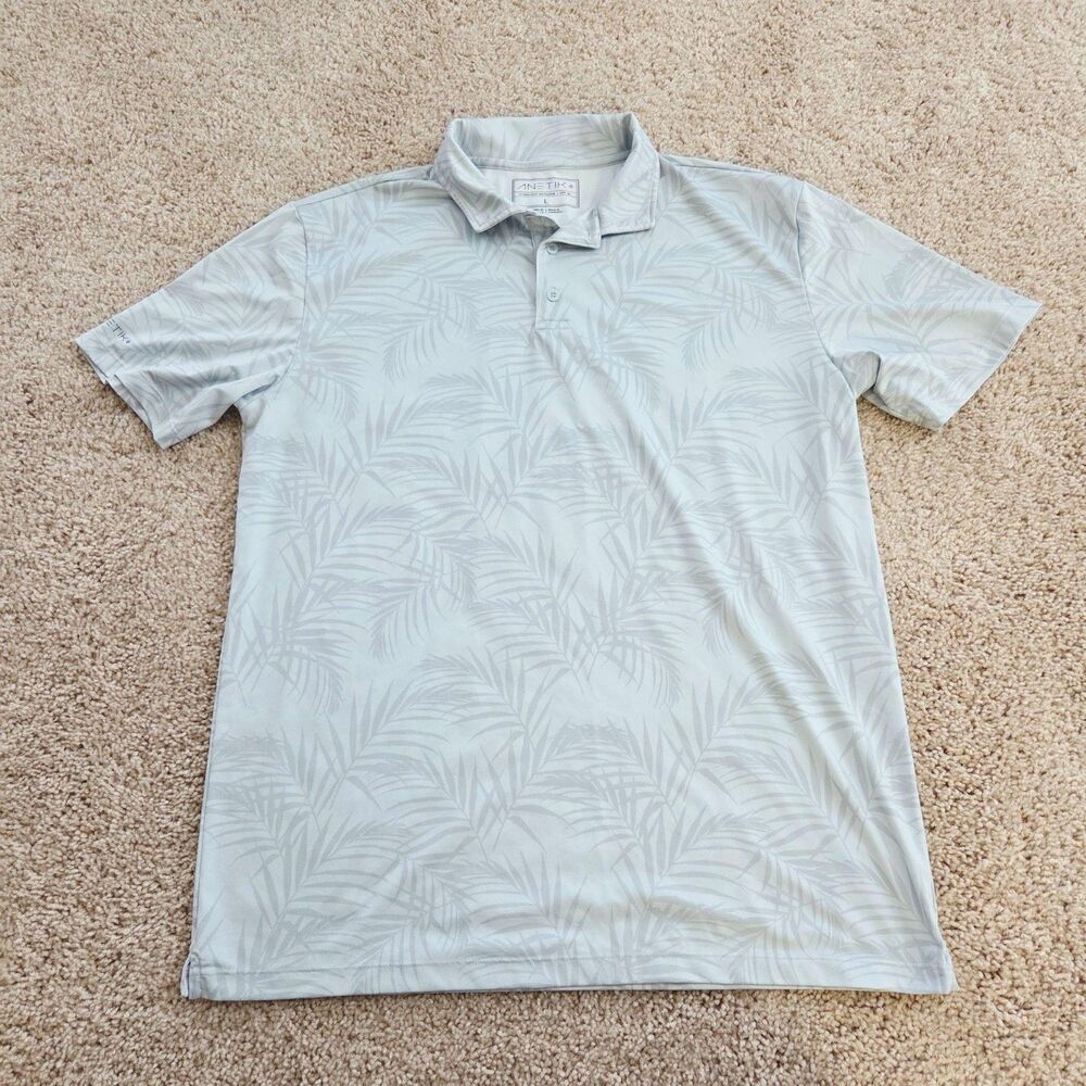 Anetik Polo Shirt Mens Large Gray Palm Leaf Tropical Ultralight Outdoor UPF 30+